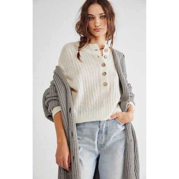 Free People Sweaters - Free People Little Cashmere Henley Large Boho Demure Cottagecore Coastal New